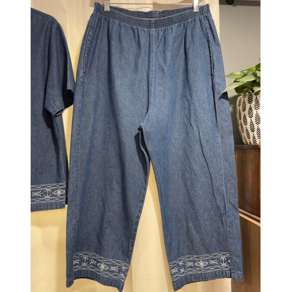 Vintage Adrian Delafield Haband Women Medium Denim 2 Piece Set Embroidered - Picture 7 of 12
